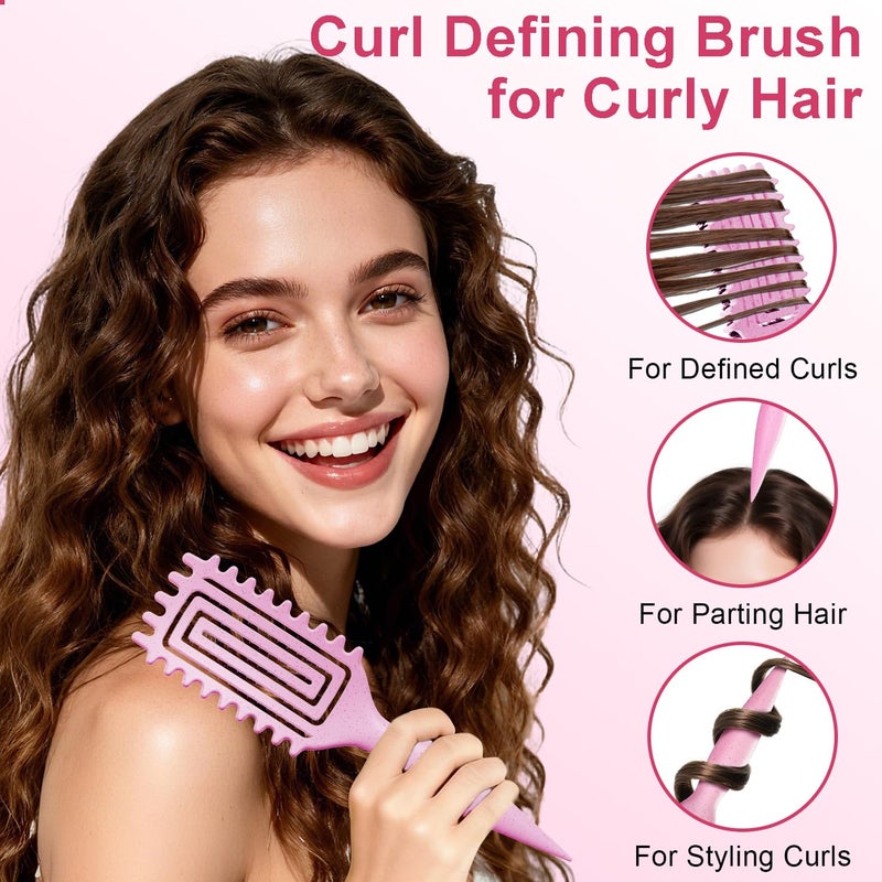 Weldilgit Curly Hair Brush, Curl Defining Brush with Soft Boar Bristles Detangling Tangled Glides, Wide-Teeth Design Effortlessly Shaping & Defining Curls, Curling Definer for Wet & Dry Hair (Pink) - Image 3